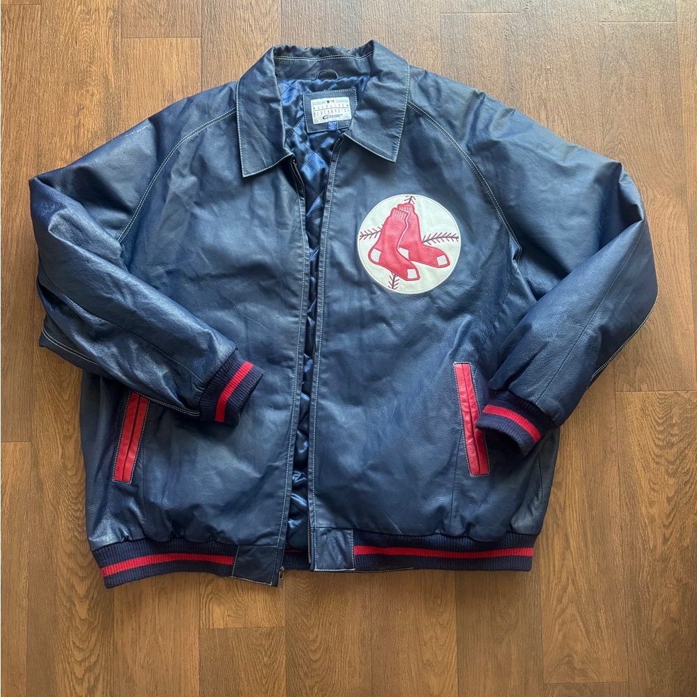 Vintage Boston Red Sox Blue and Red Leather Jacket 4XL